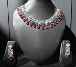 Diamond Ruby Necklace Earring Set