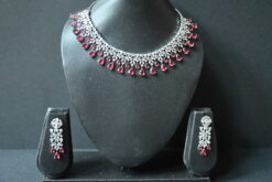 Ruby Cubic Zirconia Necklace Earring Set