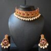 Maroon Stone & Pearl Necklace