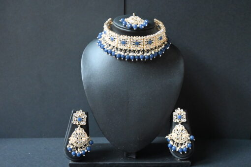 Blue Kundan & Pearl Necklace Earring Set