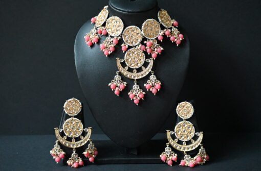Pink Pearl Kundan Necklace Earring Set