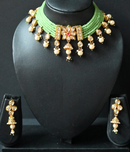 Lime Green Pearl Kundan Jewelry