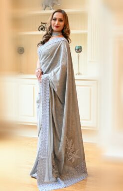 Designer Shimmer Saree - Silver Grey